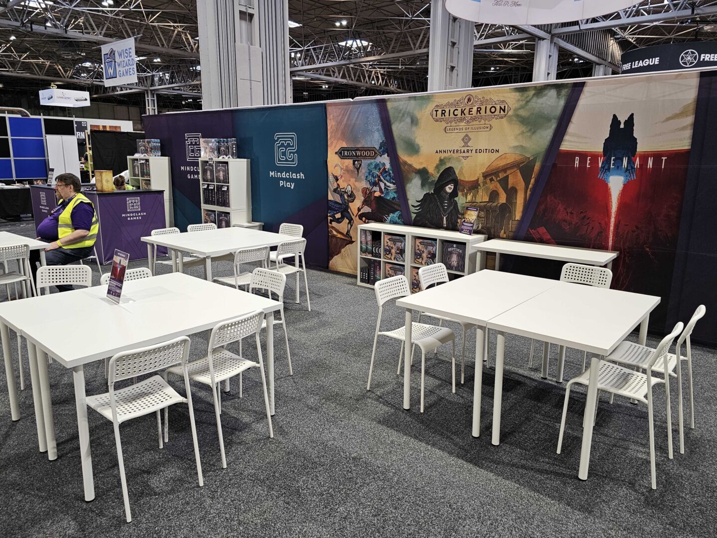 Mindclash Games booth fully set up at UKGE 2025